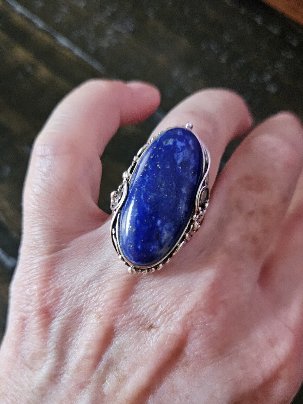 Vintage Deep Blue Lapis Oval Sterling Silver Ring